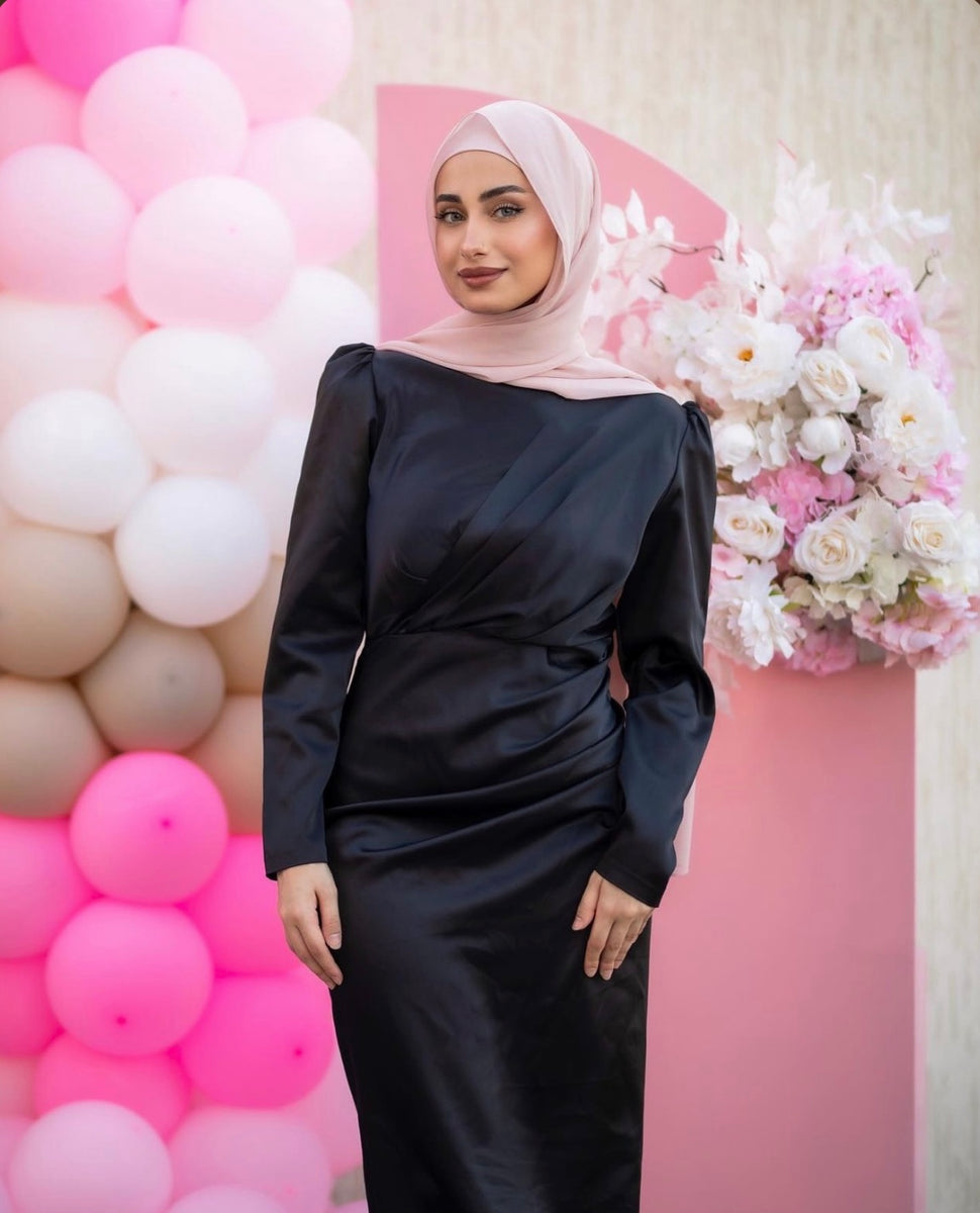 Samra Satin Dress in Black – Hijabglamour