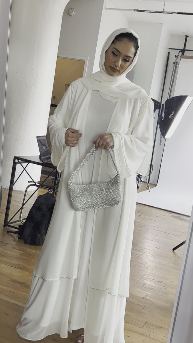 Amal' Layered Chiffon Abaya - White