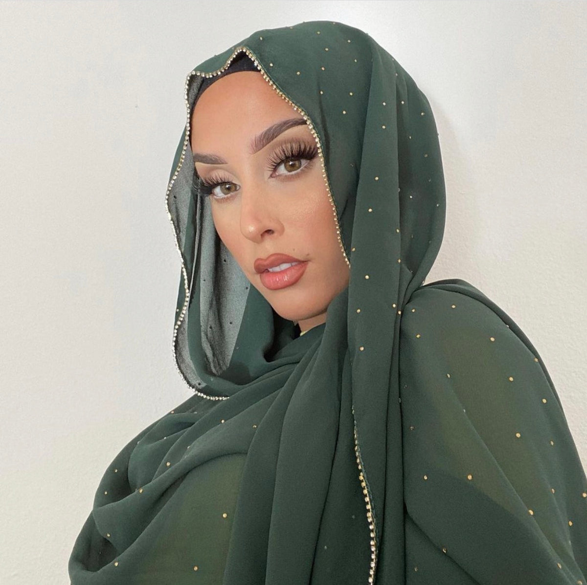 Dark Green Rhinestone Hijab – Hijabglamour