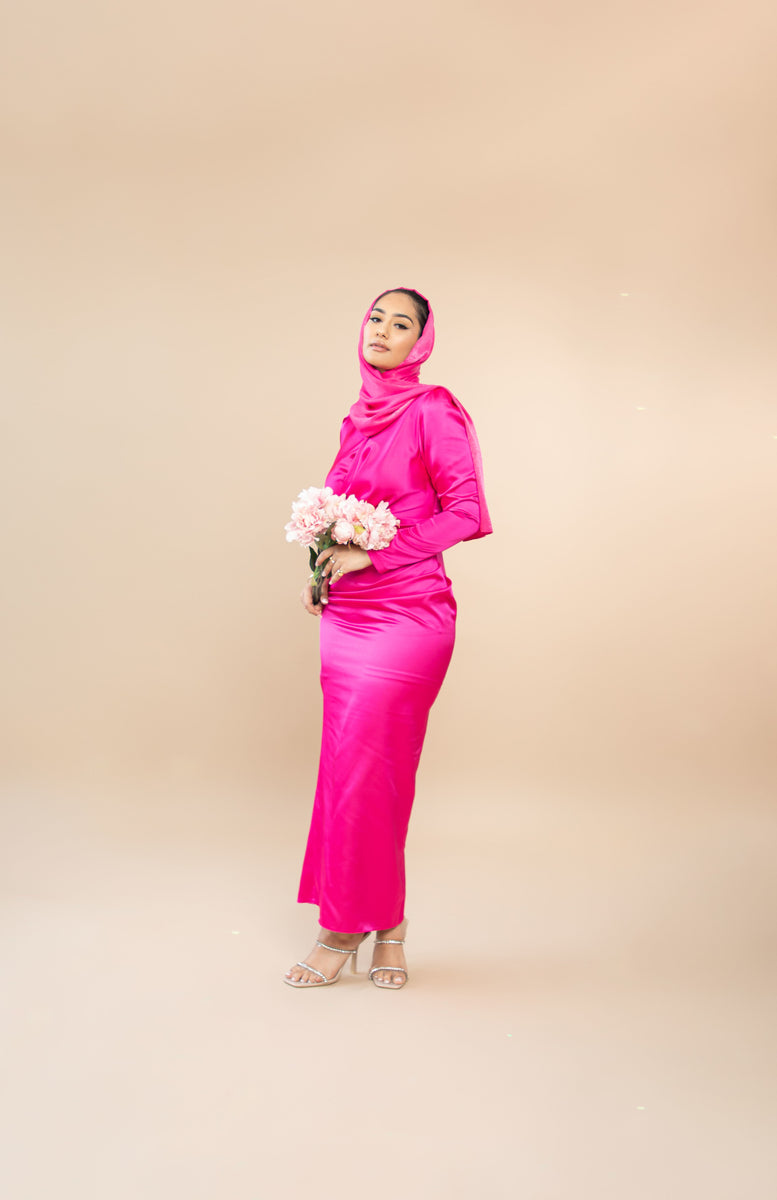 Samra Satin Dress in Hot Pink – Hijabglamour