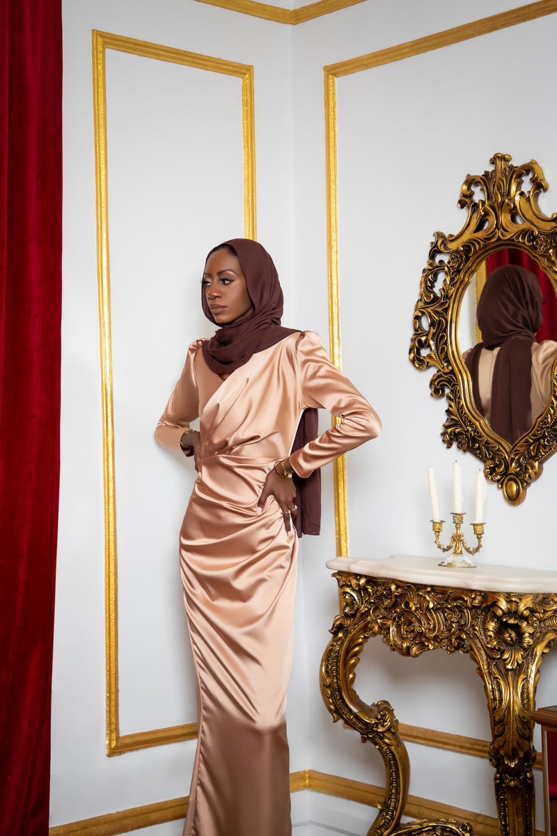 Samra Satin Dress in Champagne Hijabglamour