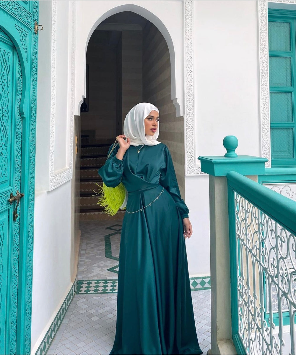 green emerald velvet dress Maysa Satin Dress in Royal Green – Hijabglamour