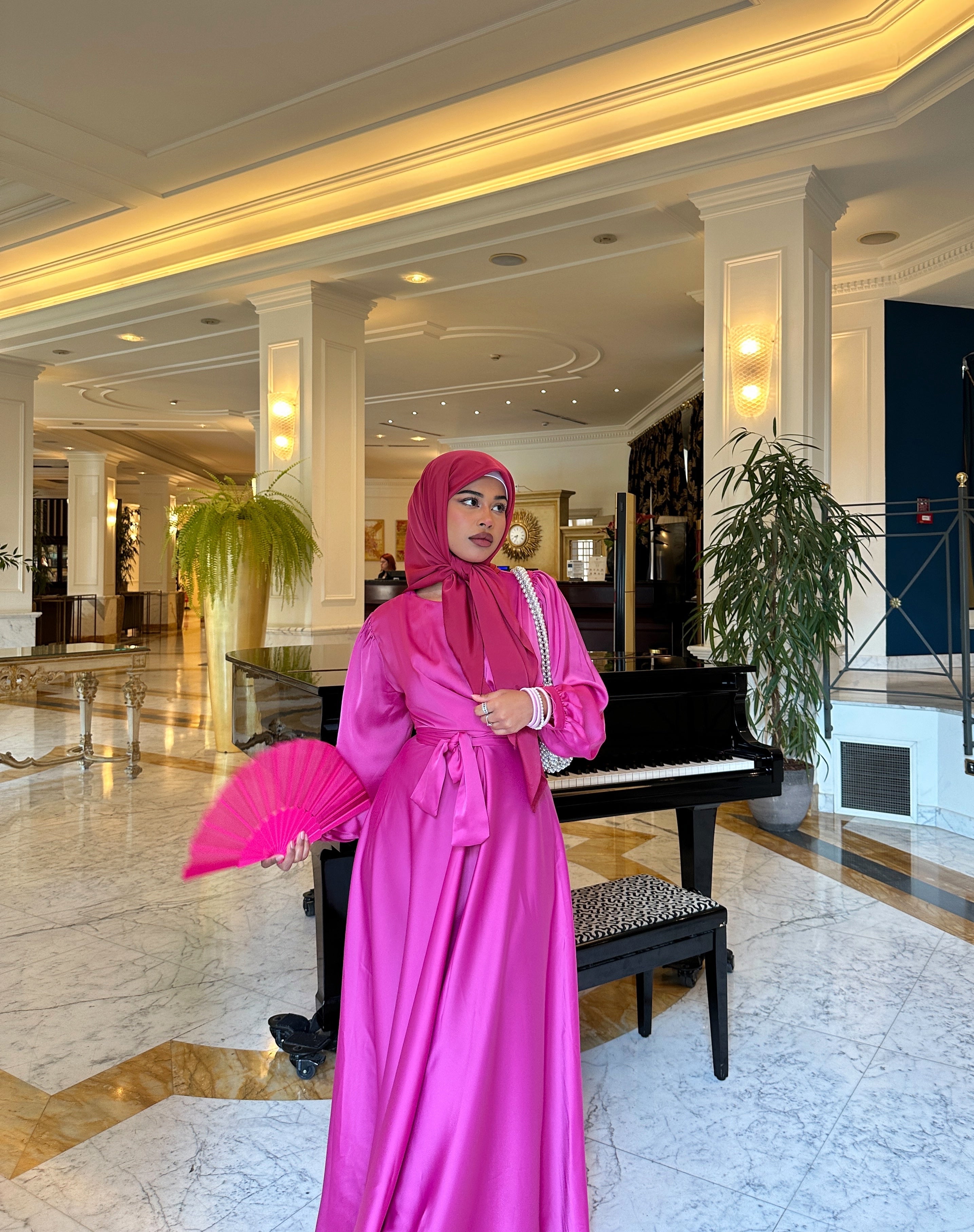 Maysa Satin Dress in Hot Pink Hijabglamour Maysa Satin Dress in Hot Pink Hijabglamour