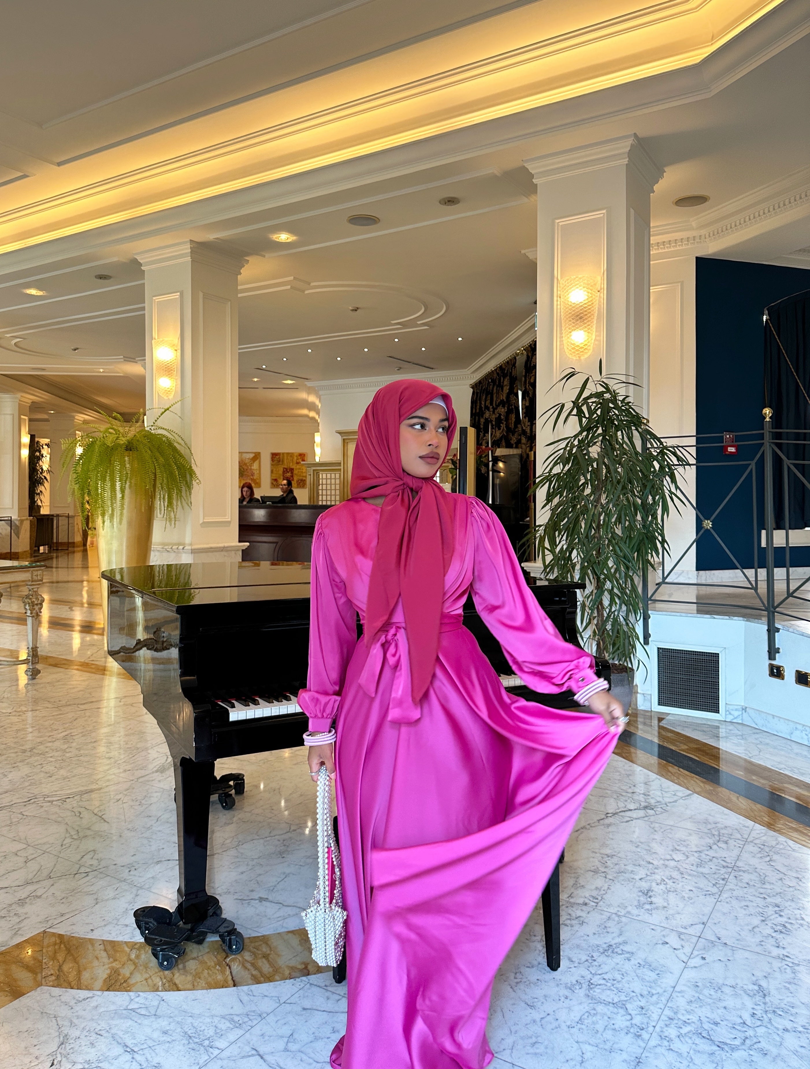 (NEW COLOR) Maysa Satin Dress in Hot Pink