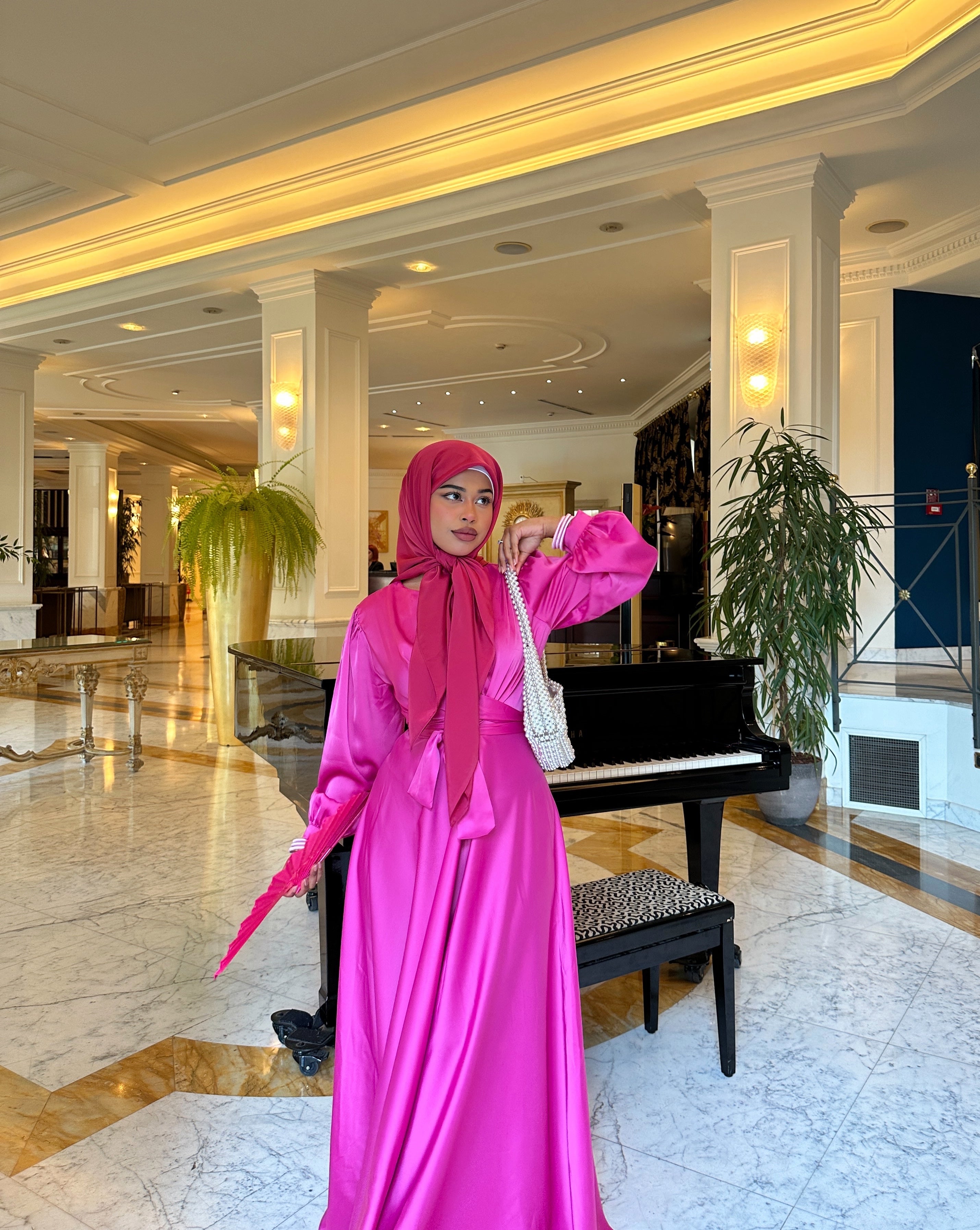 Maysa Satin Dress in Hot Pink Hijabglamour Maysa Satin Dress in Hot Pink Hijabglamour