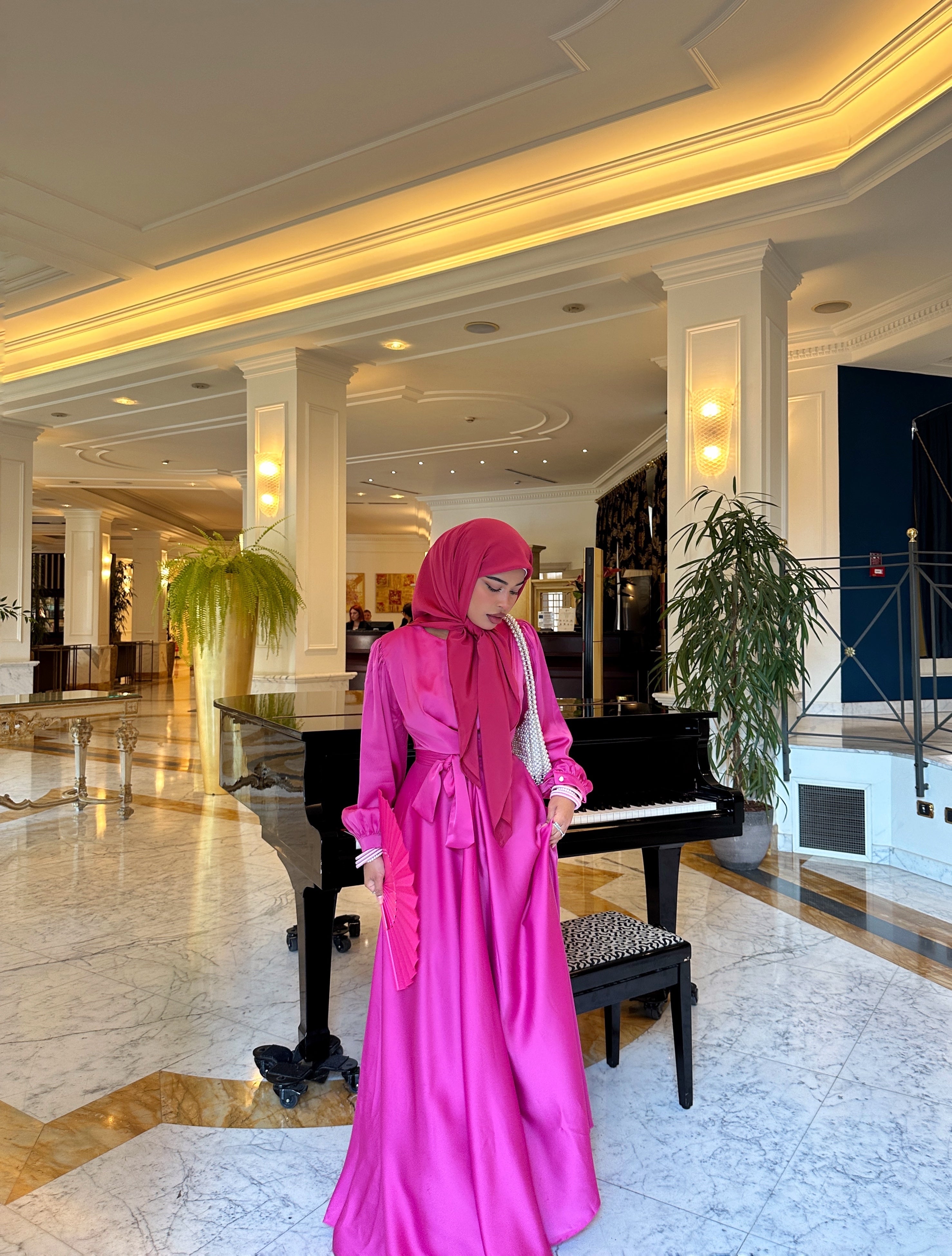 Maysa Satin Dress in Hot Pink Hijabglamour Maysa Satin Dress in Hot Pink Hijabglamour
