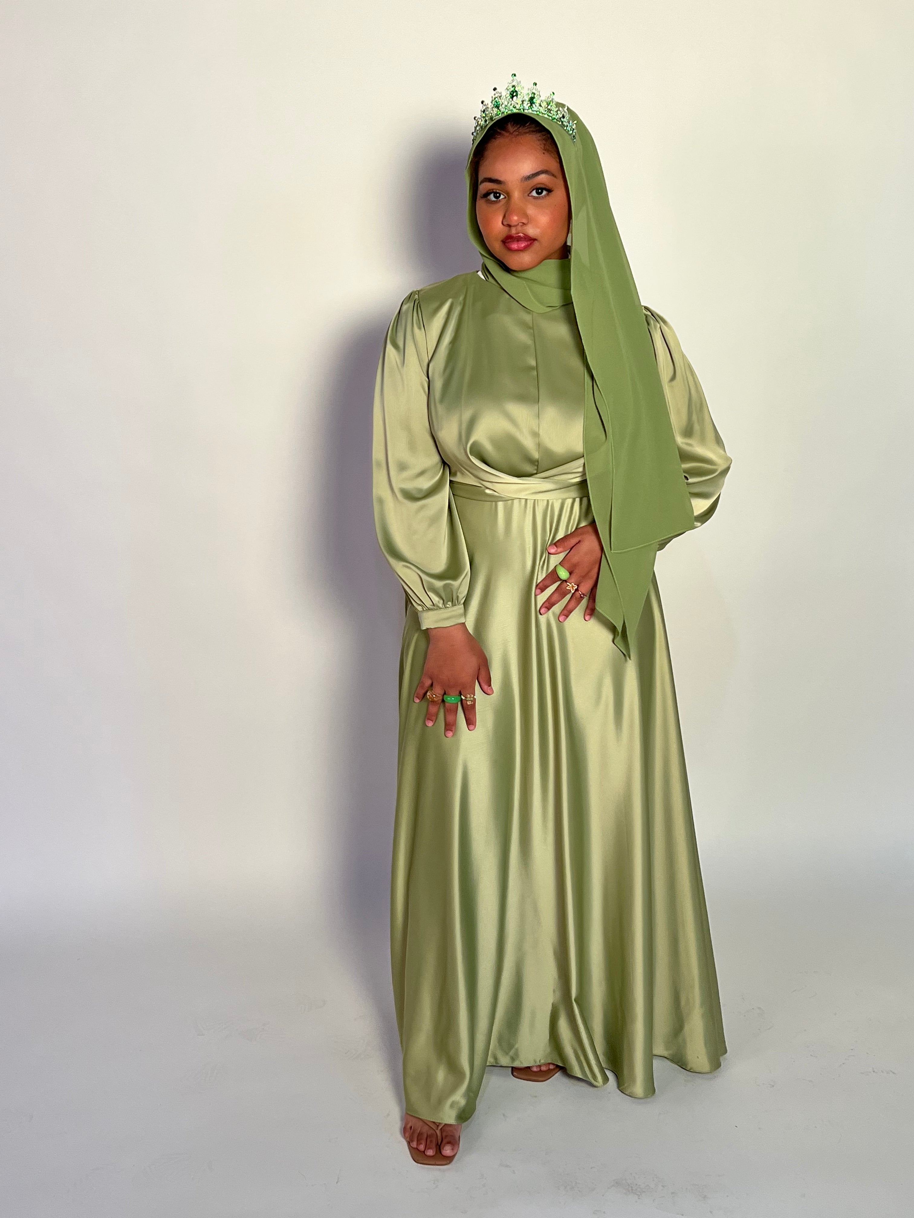(NEW COLOR) Maysa Satin Dress in Lime Green