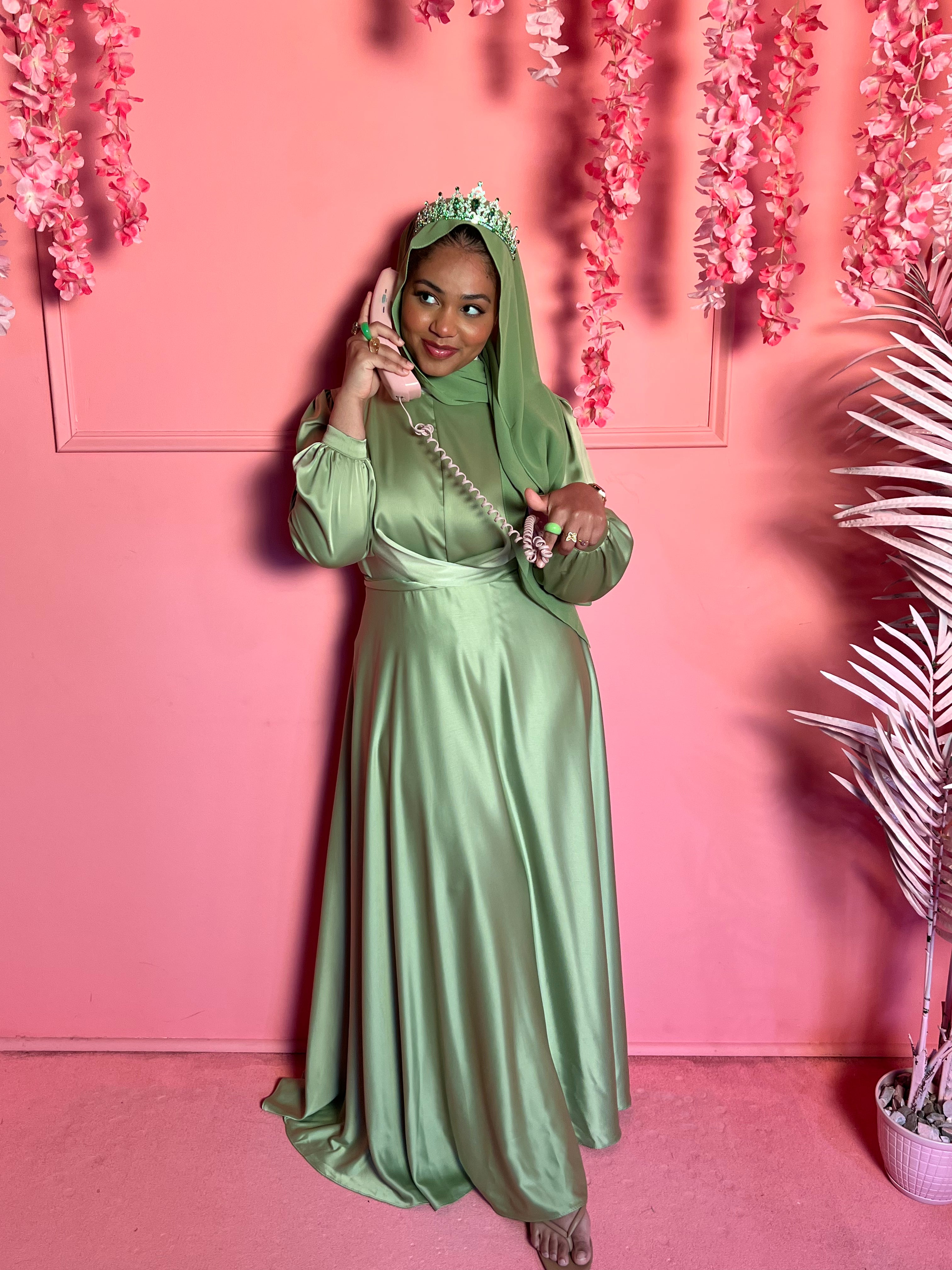 maysa satin dress Maysa Satin Dress in Lime Green Hijabglamour
