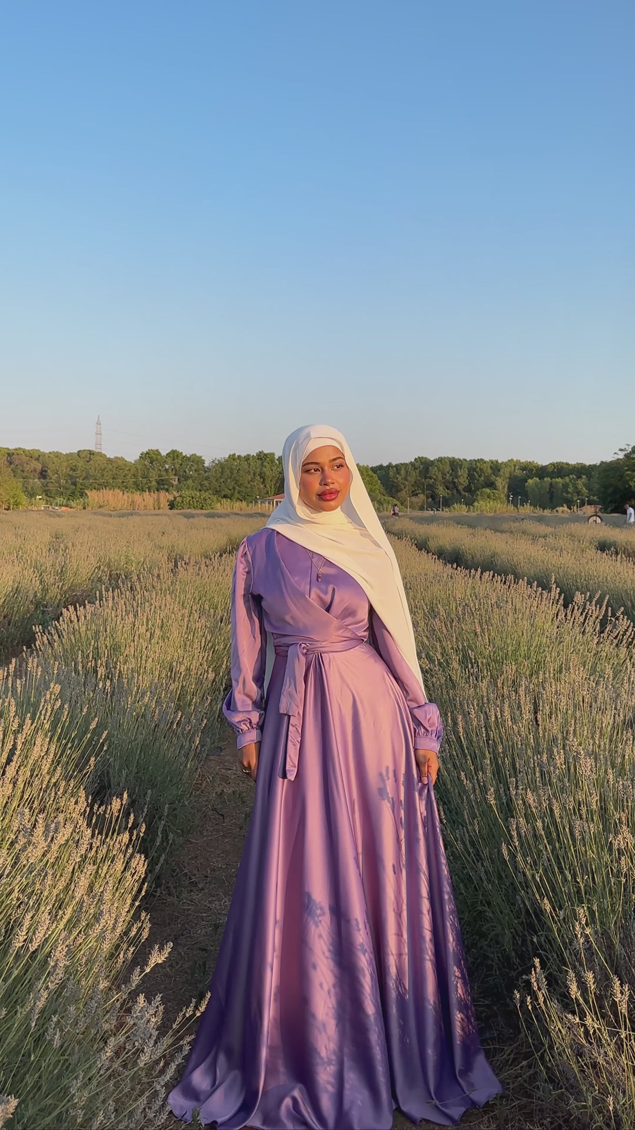 fitted lace wedding dress Pearl on Embroidery Abaya Purple Dress / M main image 1