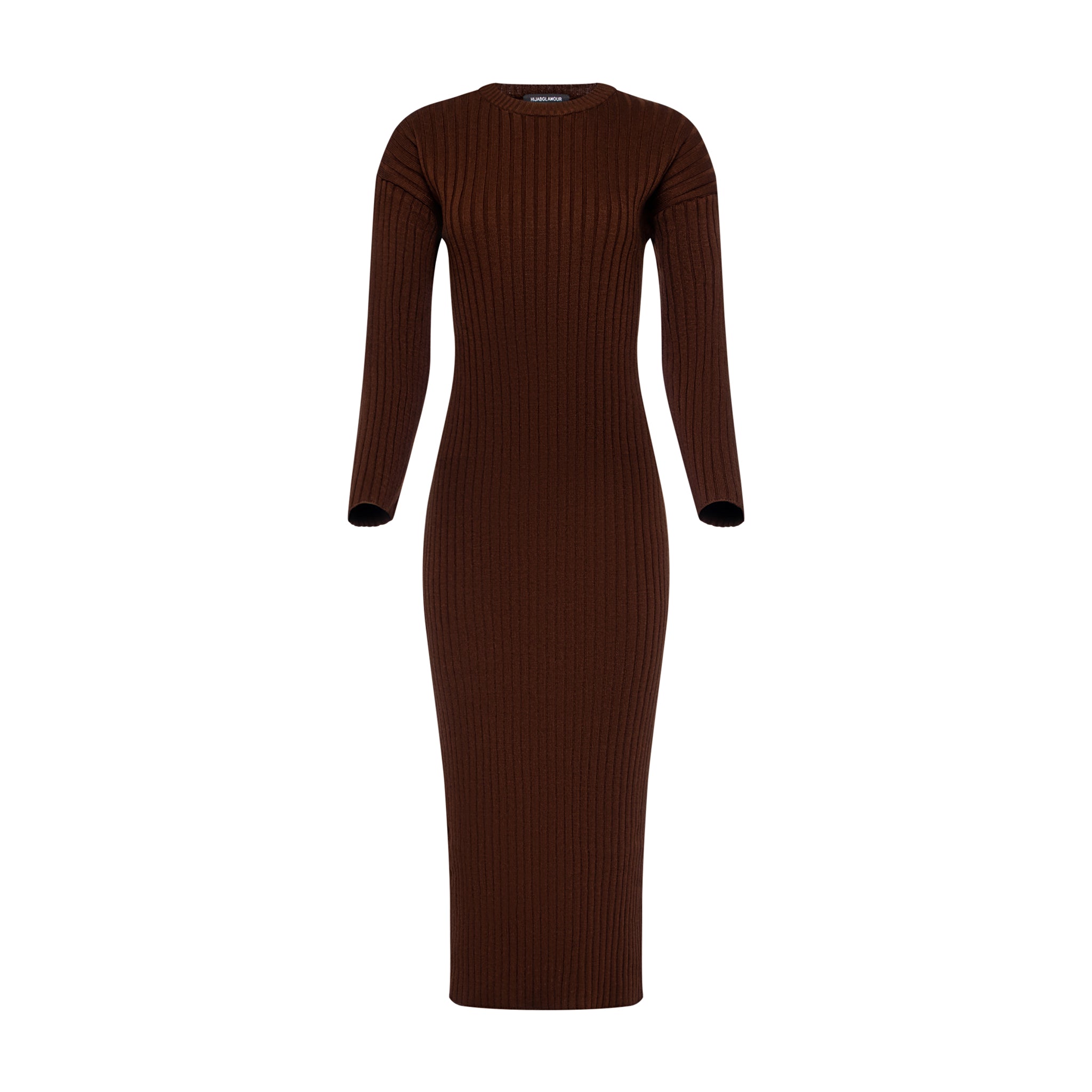 Essential Ribbed Knit Dress in Chocolate Brown Hijabglamour Essential Ribbed Knit Dress in Chocolate Brown Hijabglamour