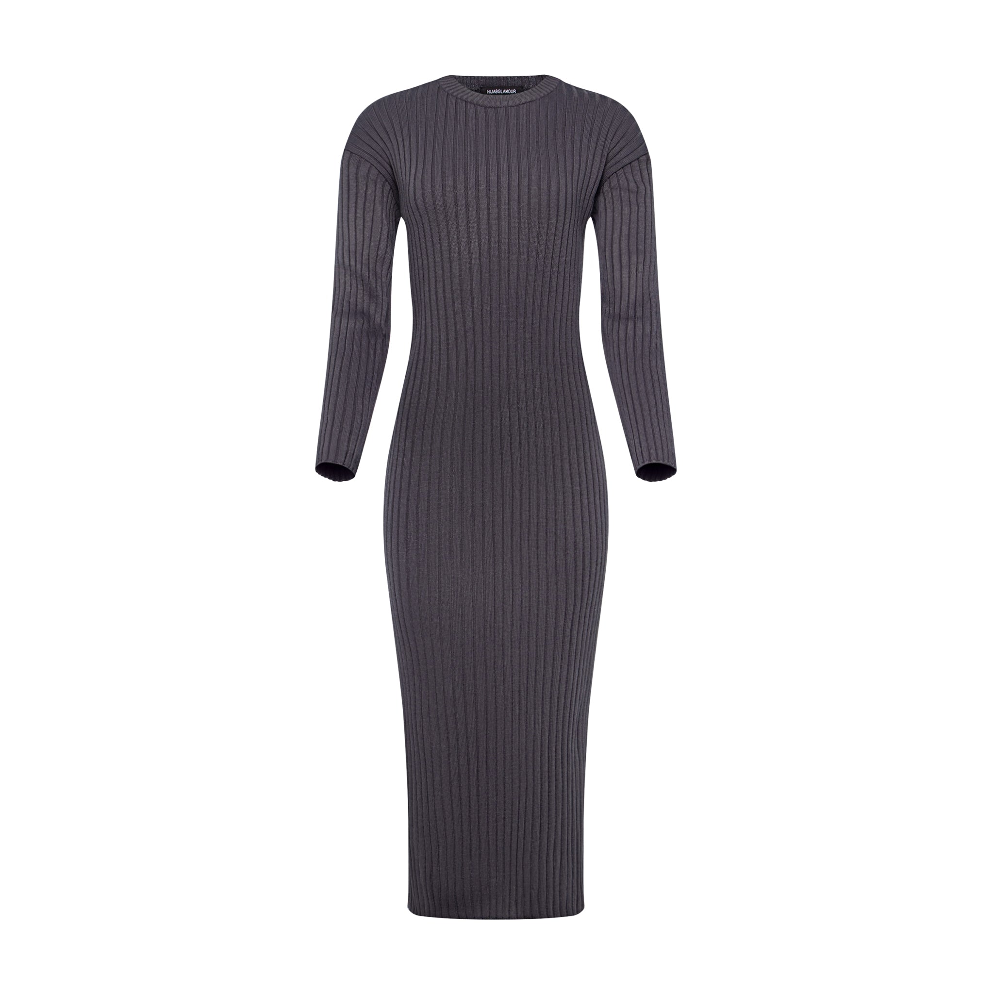 Essential Ribbed Knit Dress in Charcoal Grey Hijabglamour Essential Ribbed Knit Dress in Charcoal Grey Hijabglamour