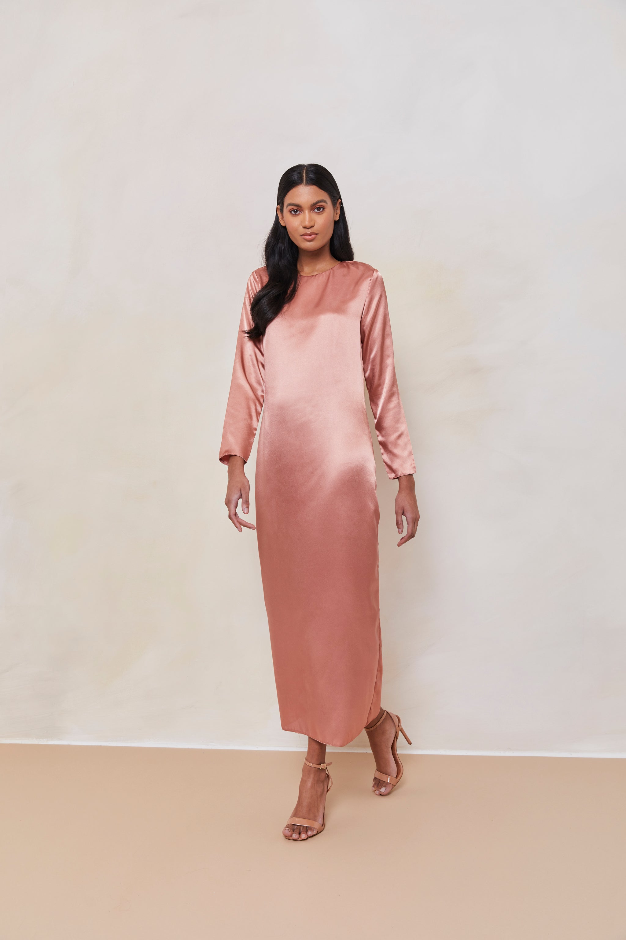 slip dress with sleeves Long Sleeve Satin in Chestnut Rose – Hijabglamour bodycon women's dress MARMALADE 1970s Style Flared Cotton Full Sleeve Slip Size:Coat Size 56