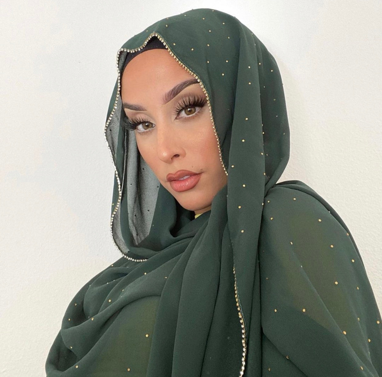 Dark Green Rhinestone Hijab