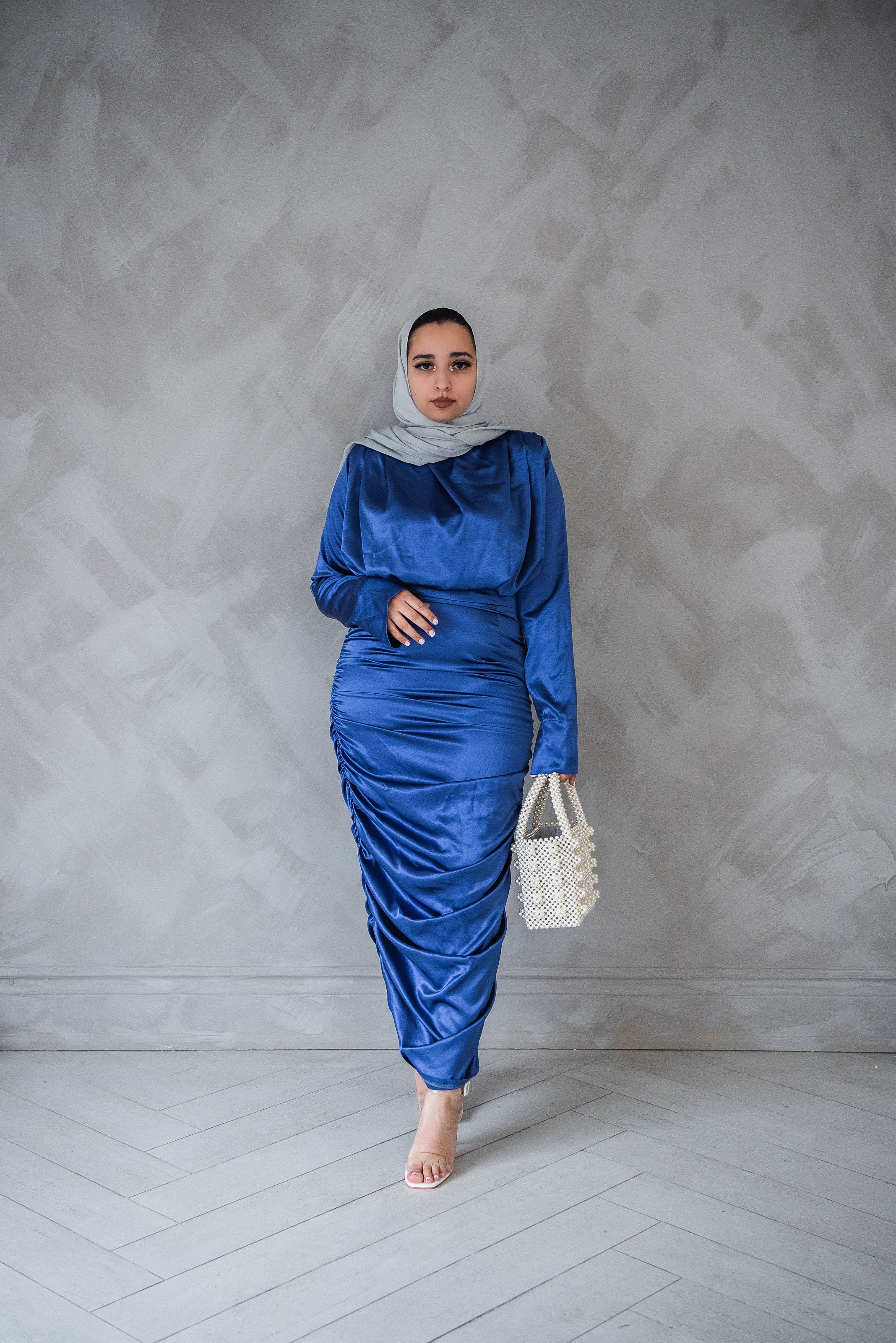 satin side ruched dress Charming Asymmetric Ruched Satin Side Split Evening Dress with beadings