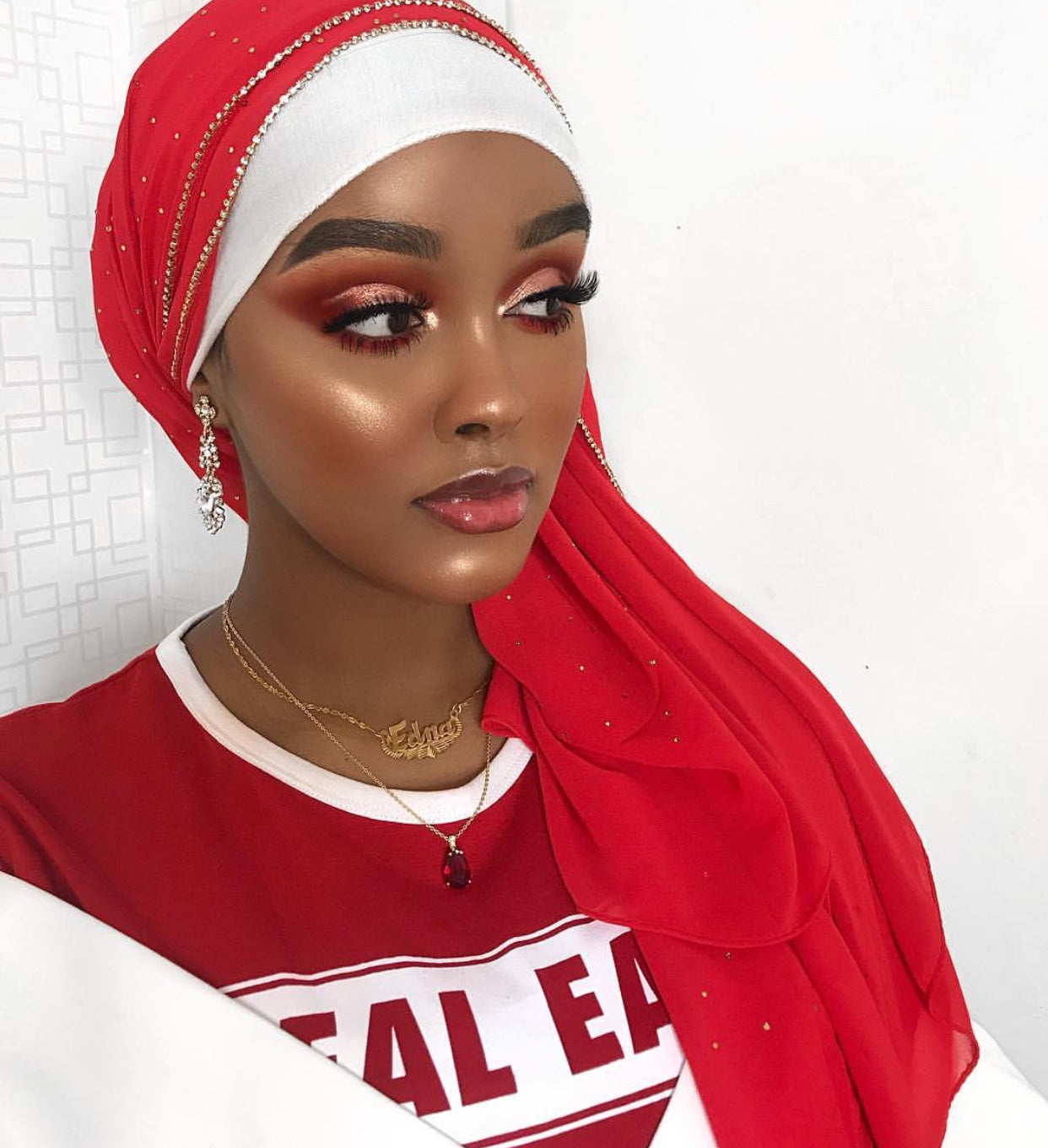Red Rhinestone Hijab