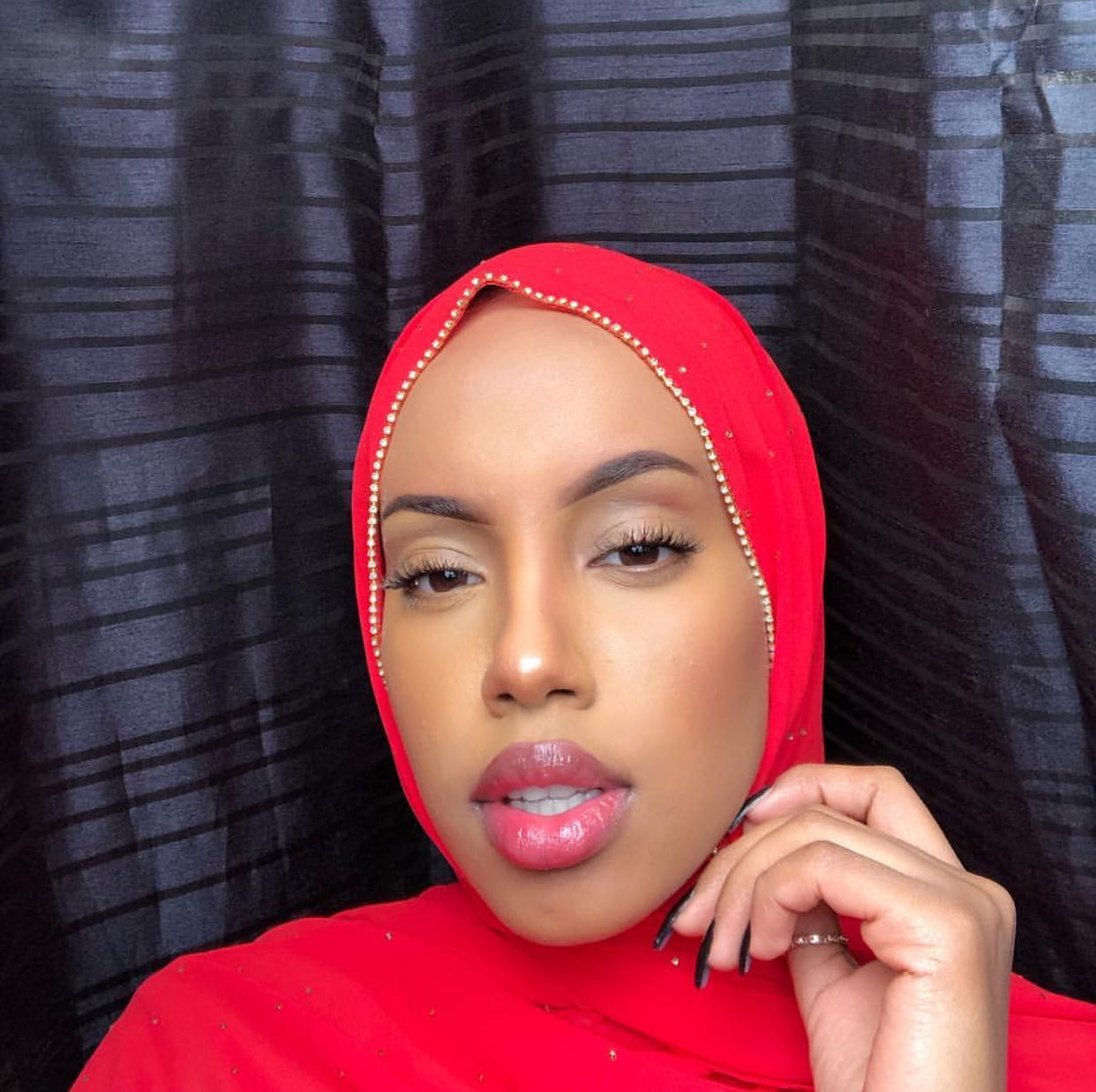 Red Rhinestone Hijab