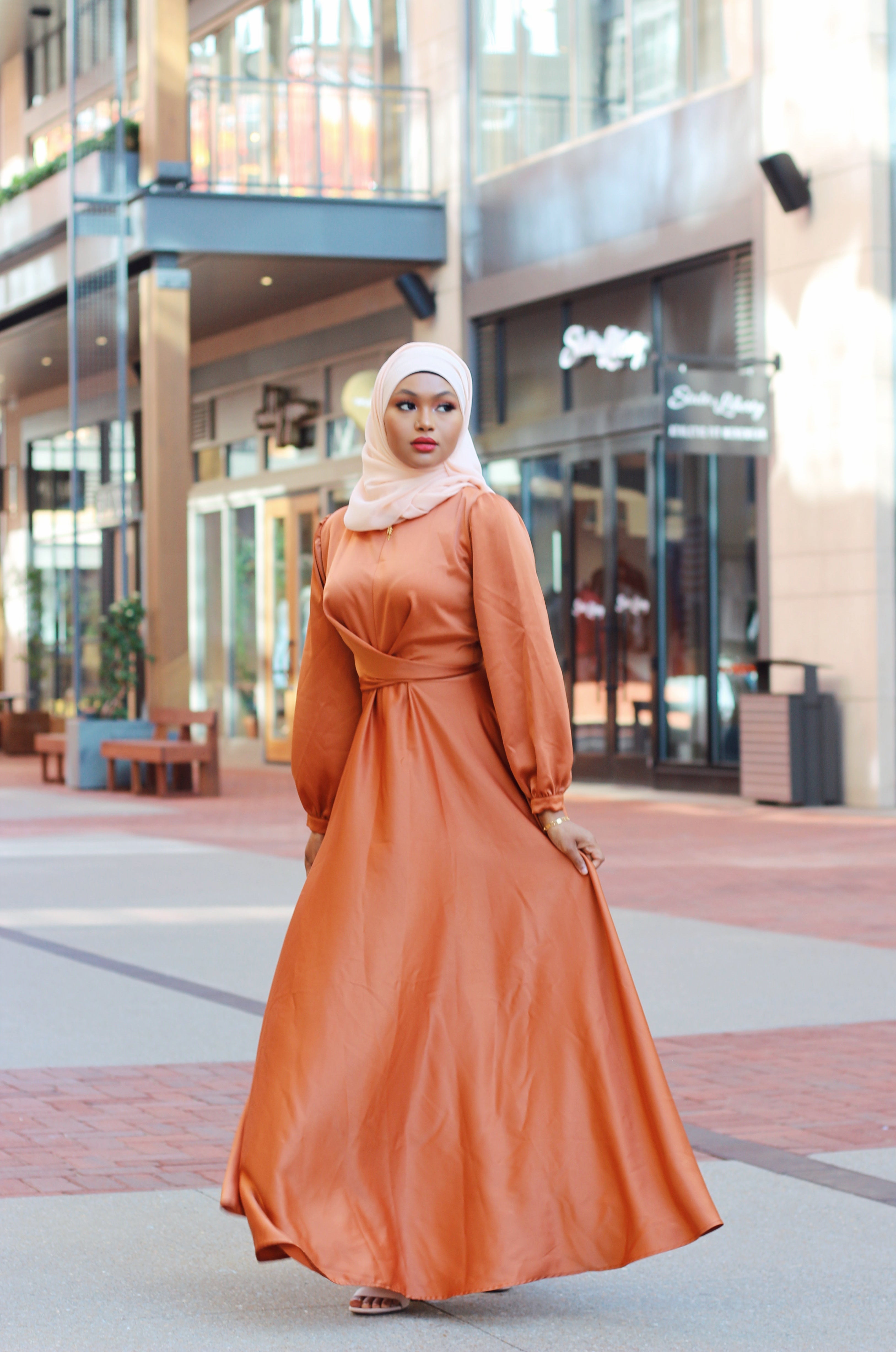 Maysa Satin Dress in Copper