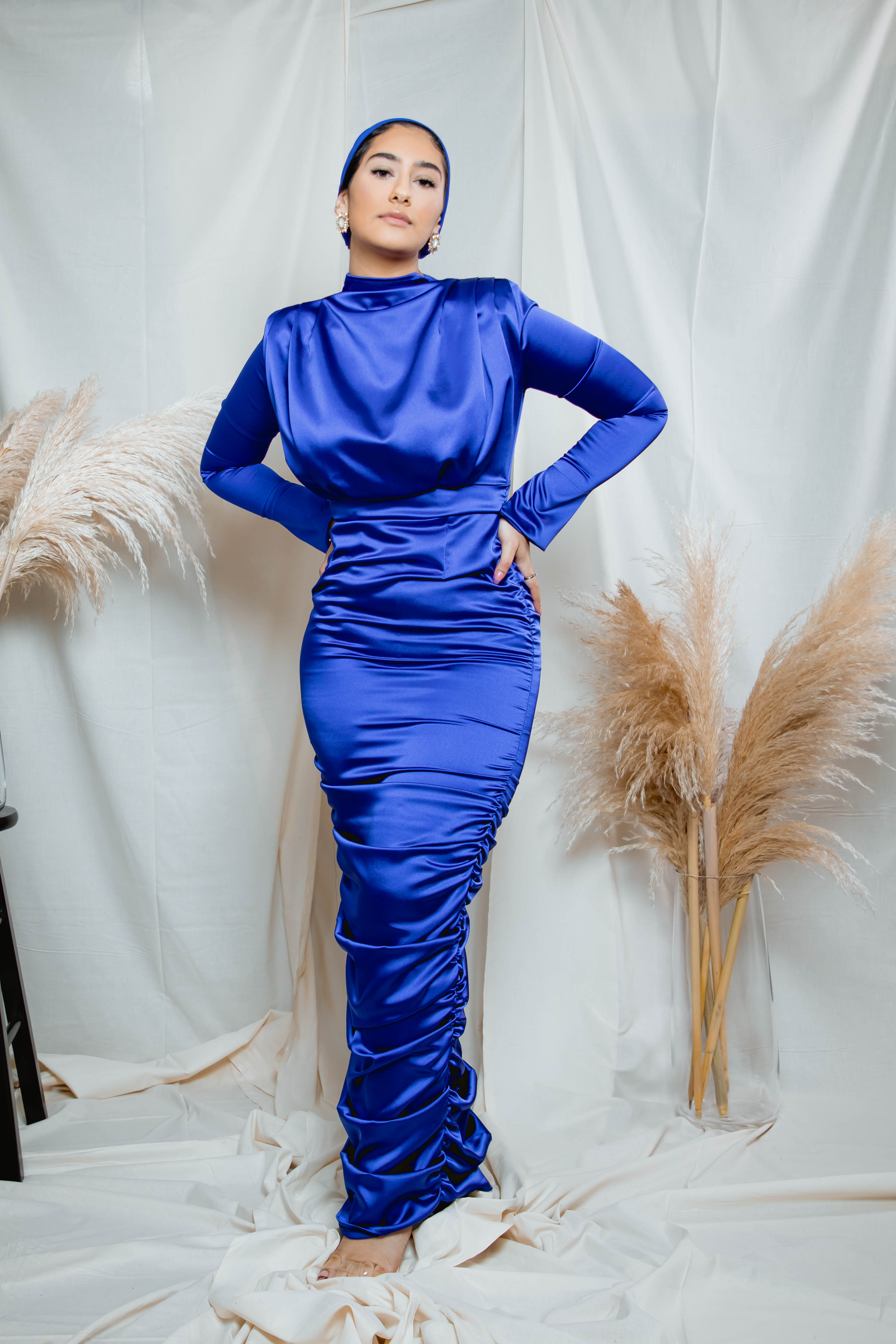 Kamala Side Ruched Dress in Royal Blue Hijabglamour Kamala Side Ruched Dress in Royal Blue Hijabglamour