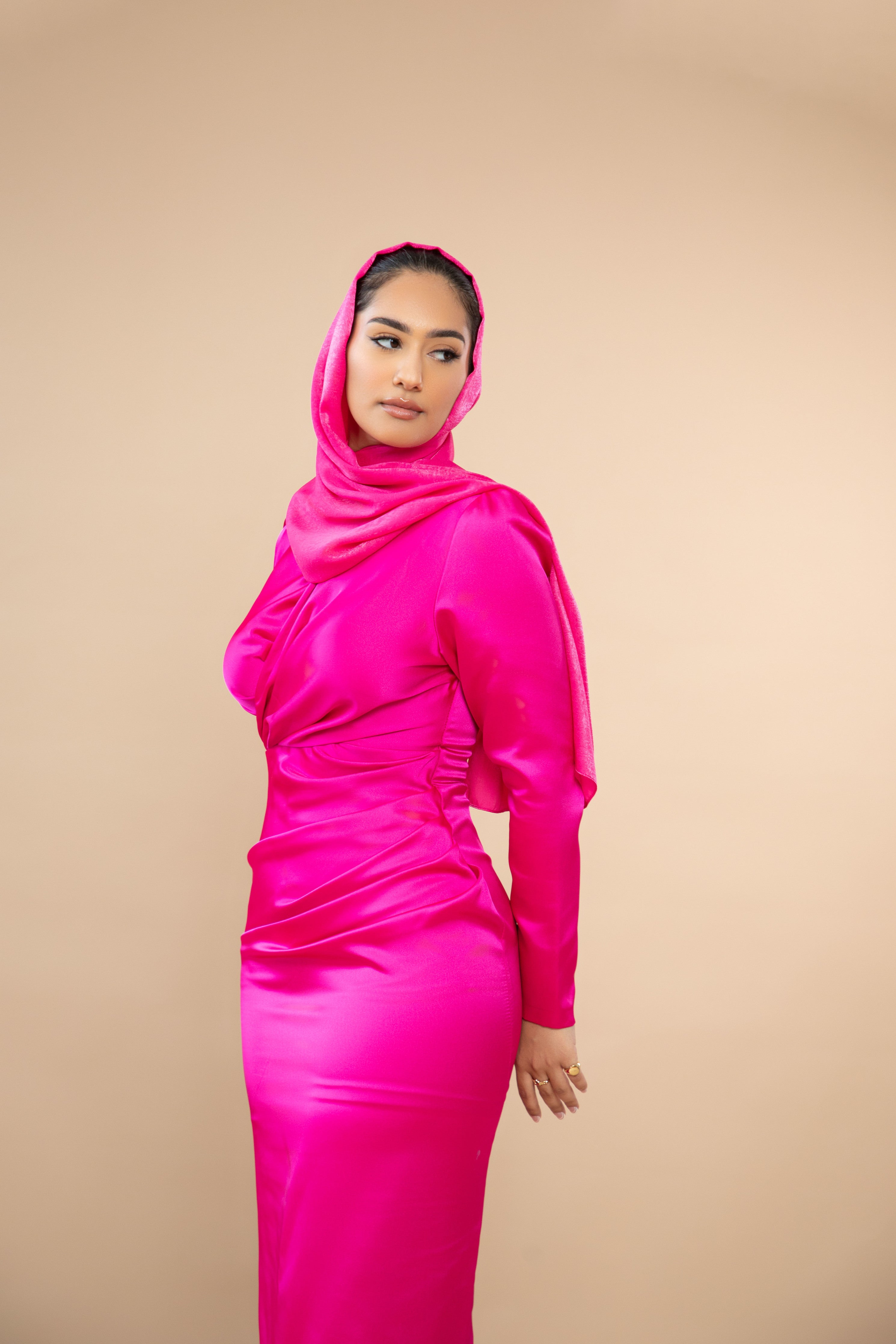 Samra Satin Dress in Hot Pink Hijabglamour Samra Satin Dress in Hot Pink Hijabglamour