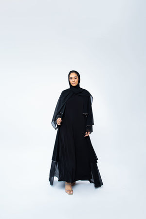 Black Crystal Layered Chiffon Abaya (includes matching hijab)