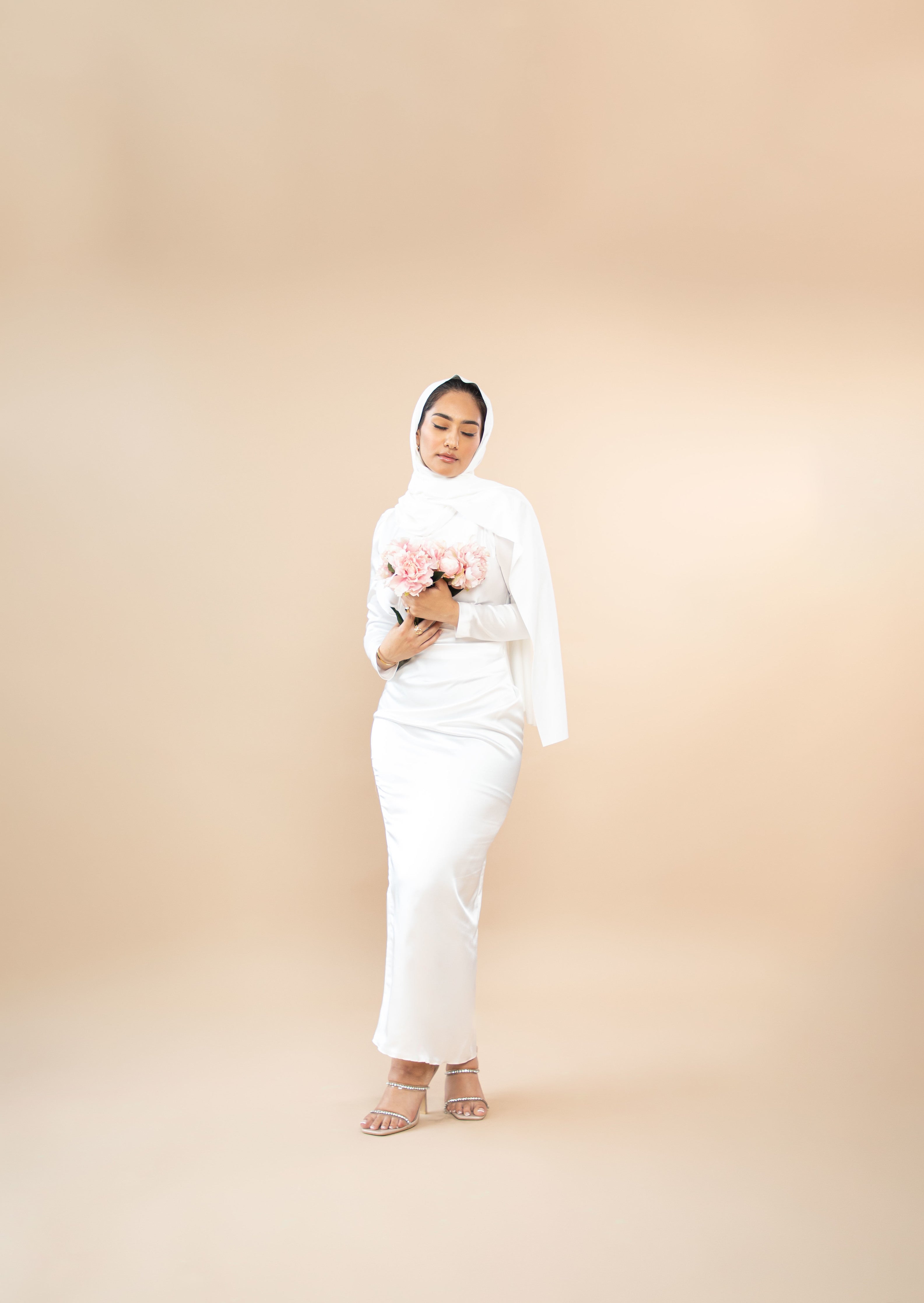 (NEW COLOR) Samra Satin Dress in White