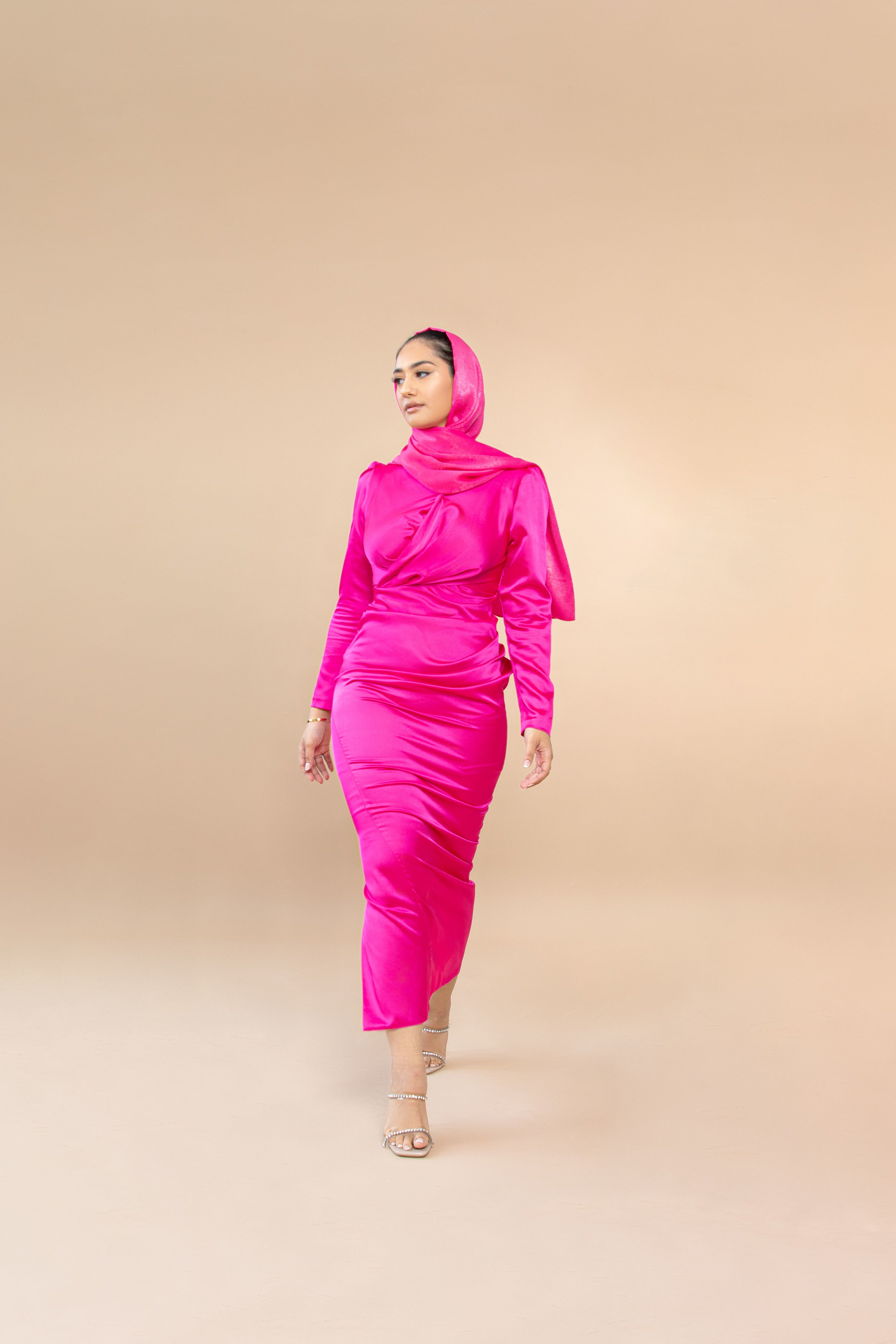 Samra Satin Dress in Hot Pink Hijabglamour Samra Satin Dress in Hot Pink Hijabglamour