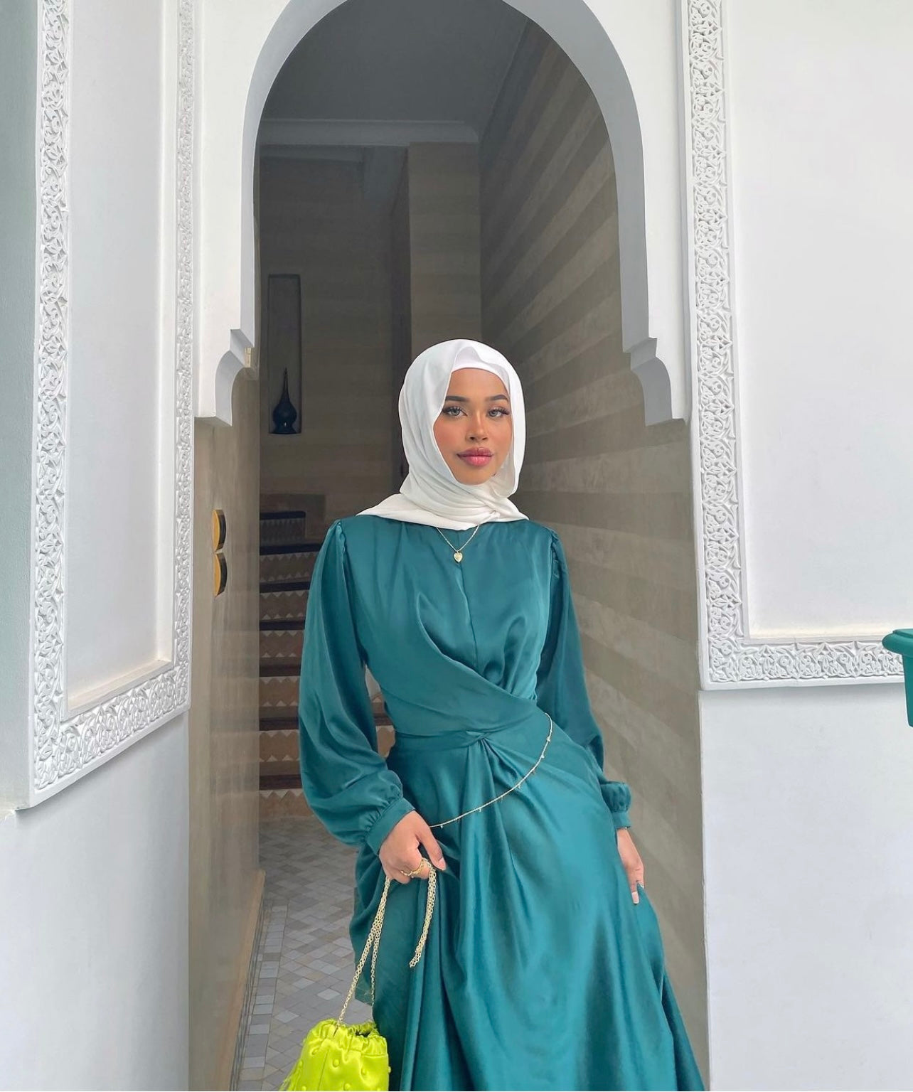 Maysa Satin Dress in Royal Green Hijabglamour Maysa Satin Dress in Royal Green Hijabglamour