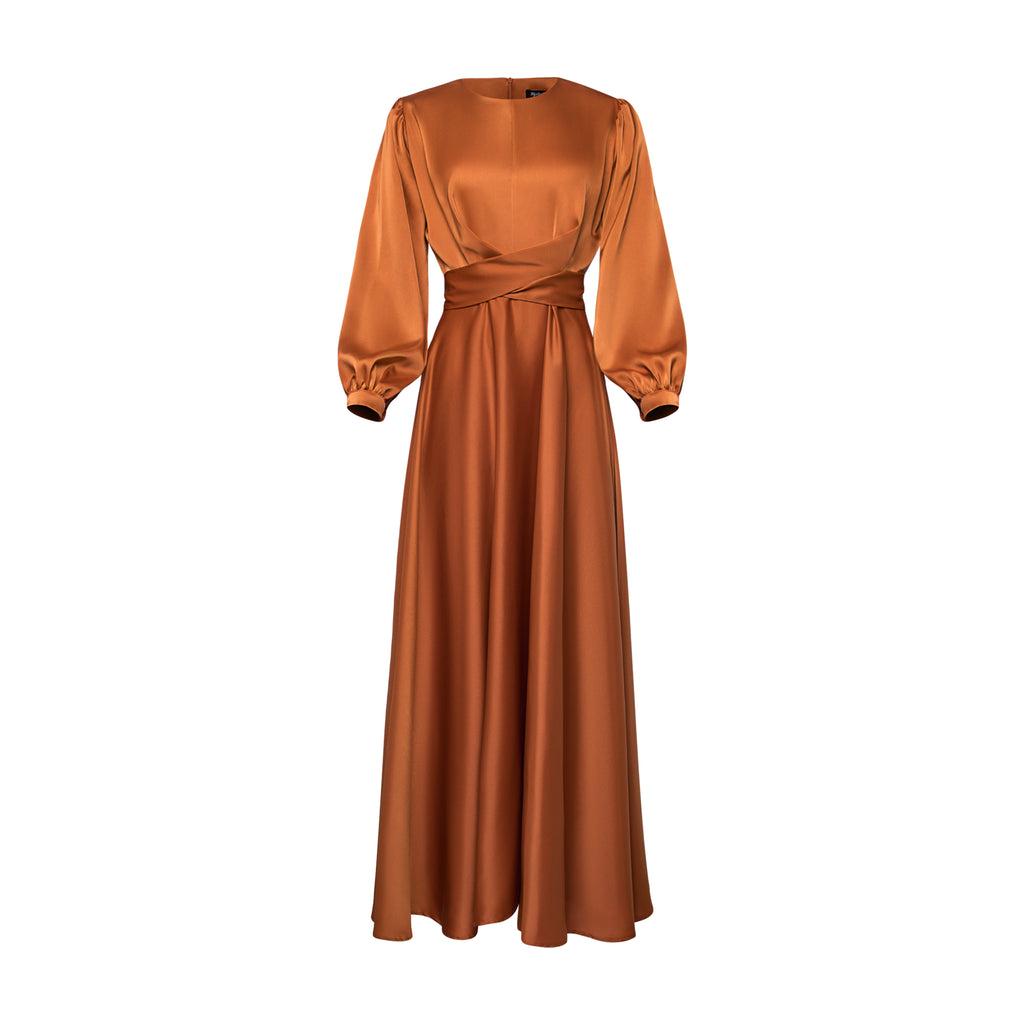 Long Sleeve Satin Slip Dress in Cocoa Brown – Hijabglamour
