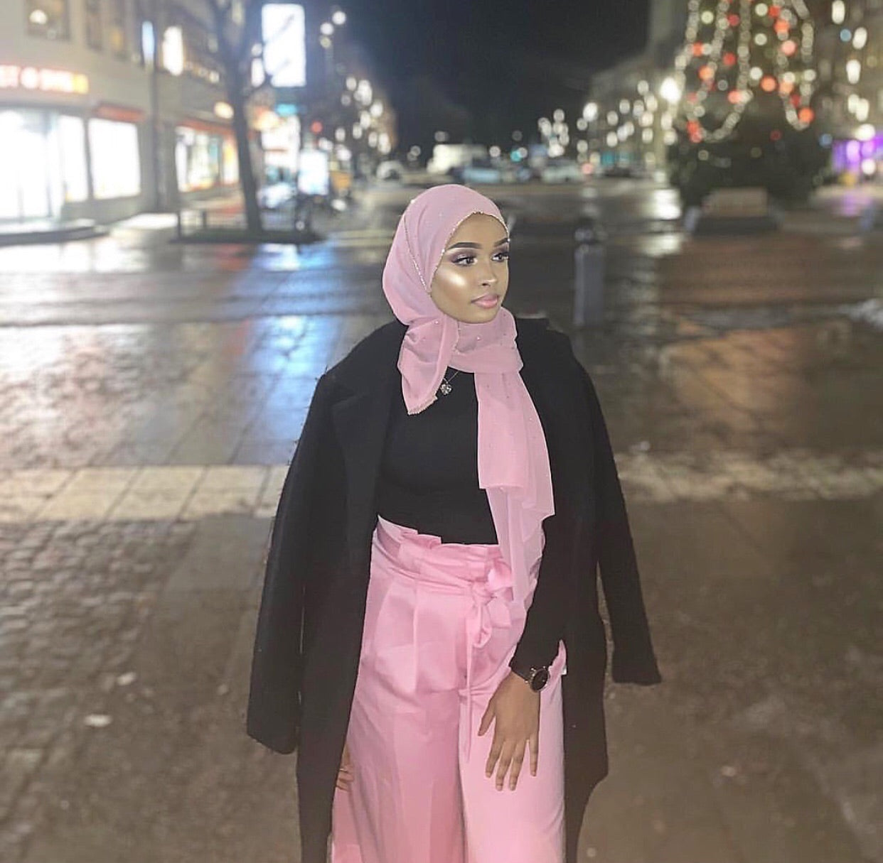 Nude Pink Rhinestone Hijab