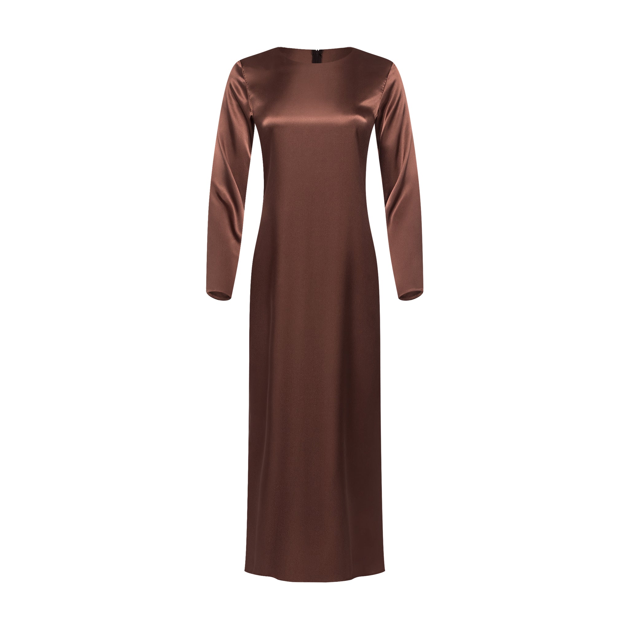 Long Sleeve Satin Slip Dress in Chestnut Brown Hijabglamour Long Sleeve Satin Slip Dress in Chestnut Brown Hijabglamour