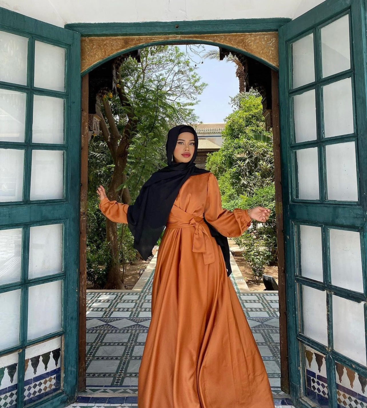 Maysa Satin Dress in Copper – Hijabglamour Maysa Satin Dress in Copper – Hijabglamour