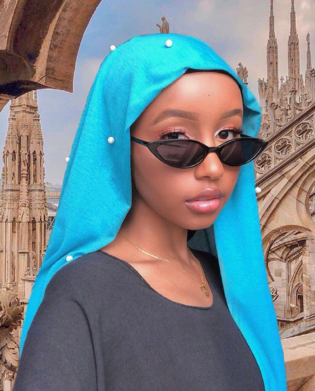 Sky Blue Pearl Jersey Hijab