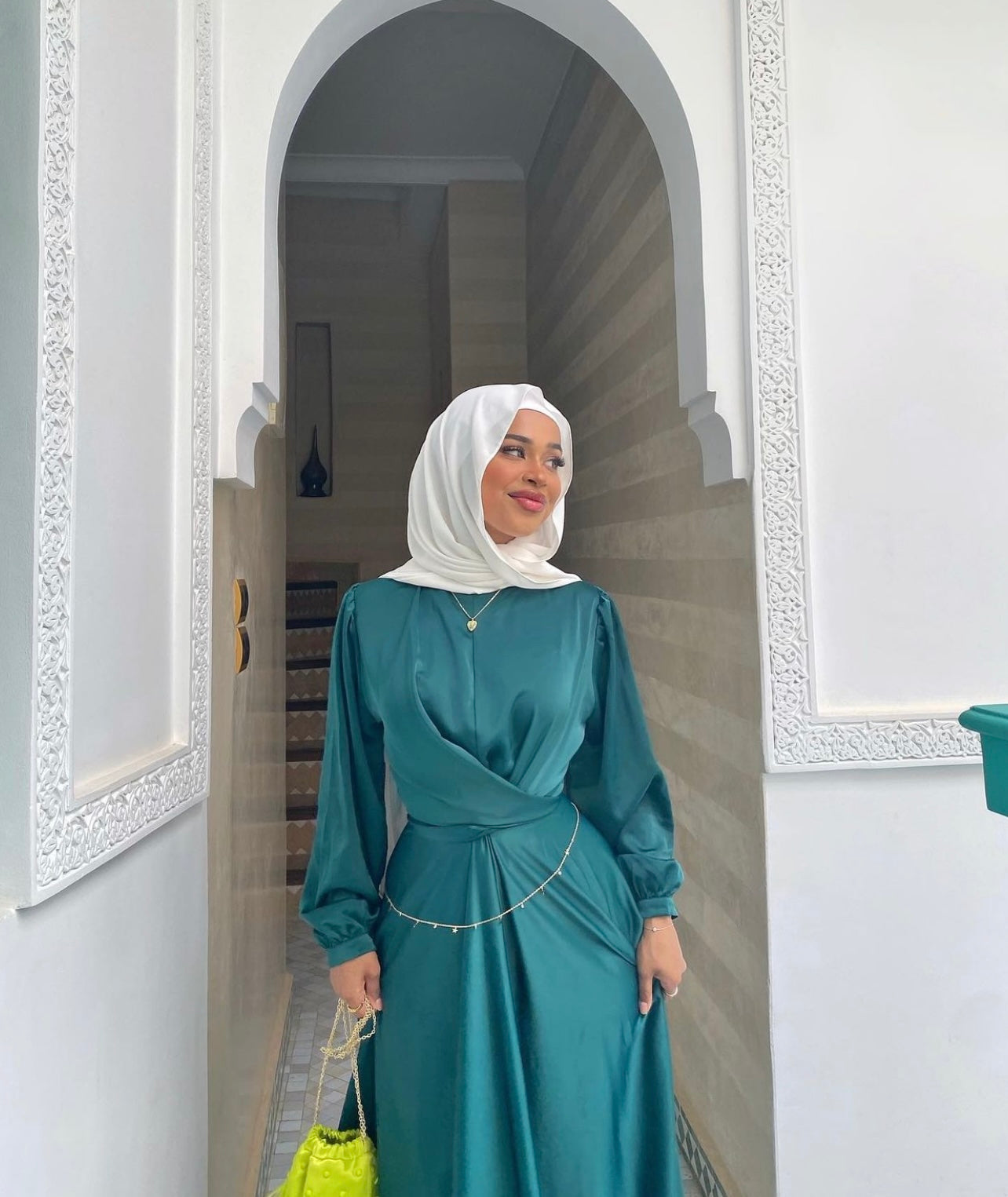 Maysa Satin Dress in Royal Green Hijabglamour Maysa Satin Dress in Royal Green Hijabglamour