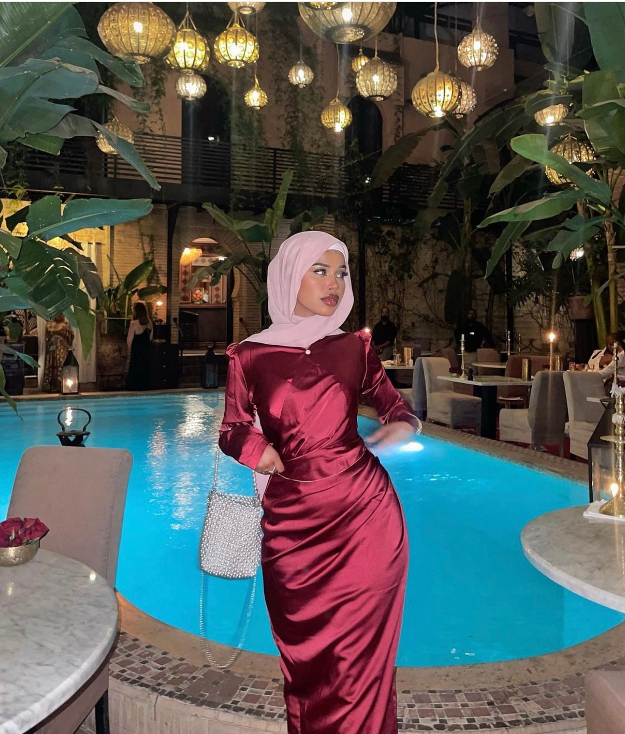Samra Satin Dress in Burgundy – Hijabglamour
