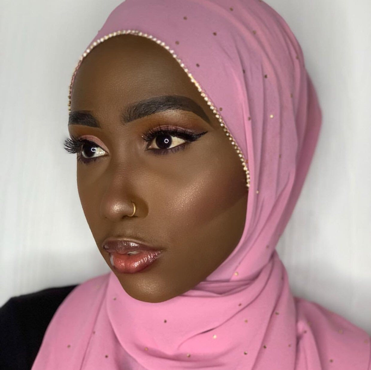 Nude Pink Rhinestone Hijab