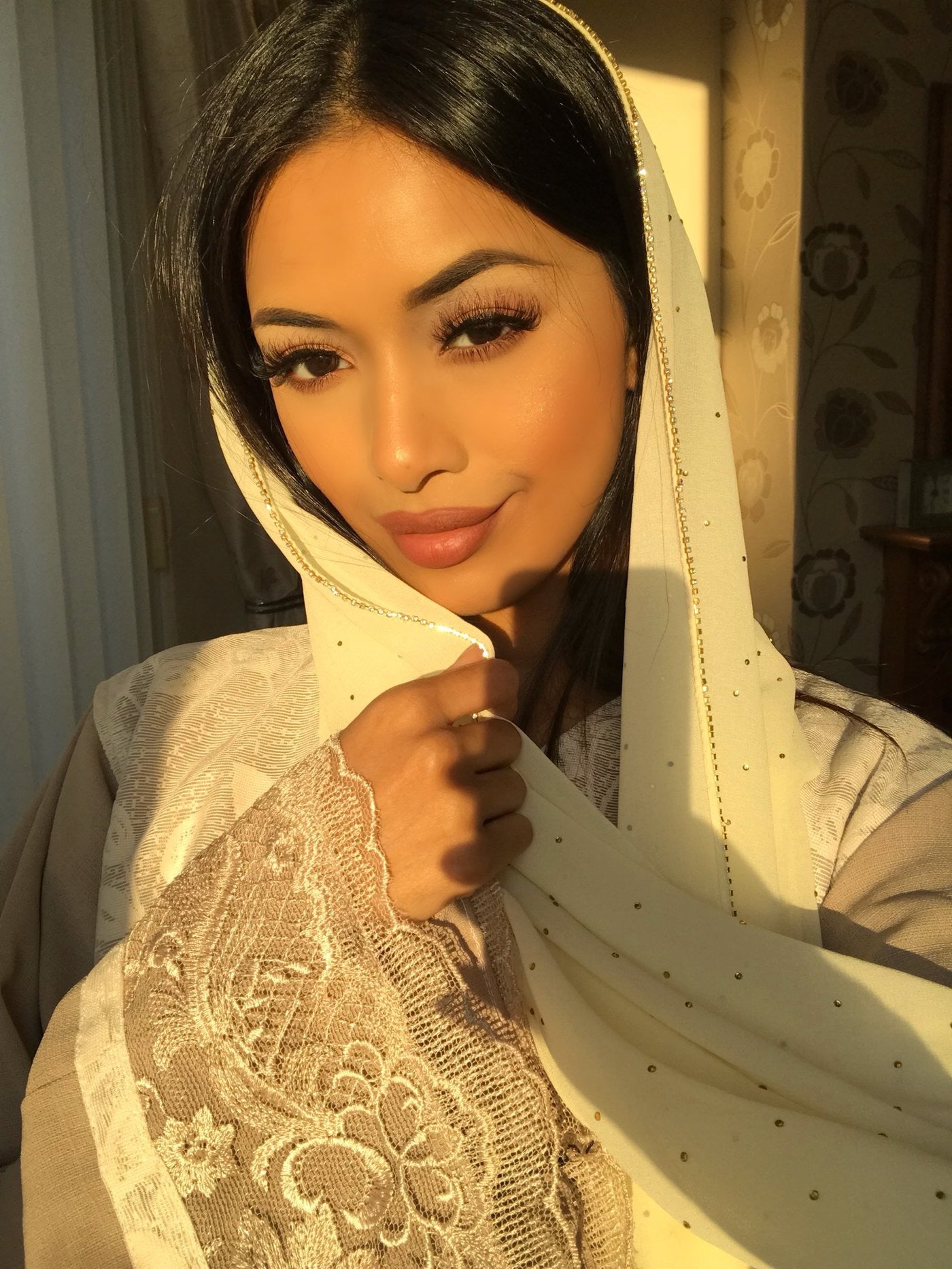 Off-White Rhinestone Hijab