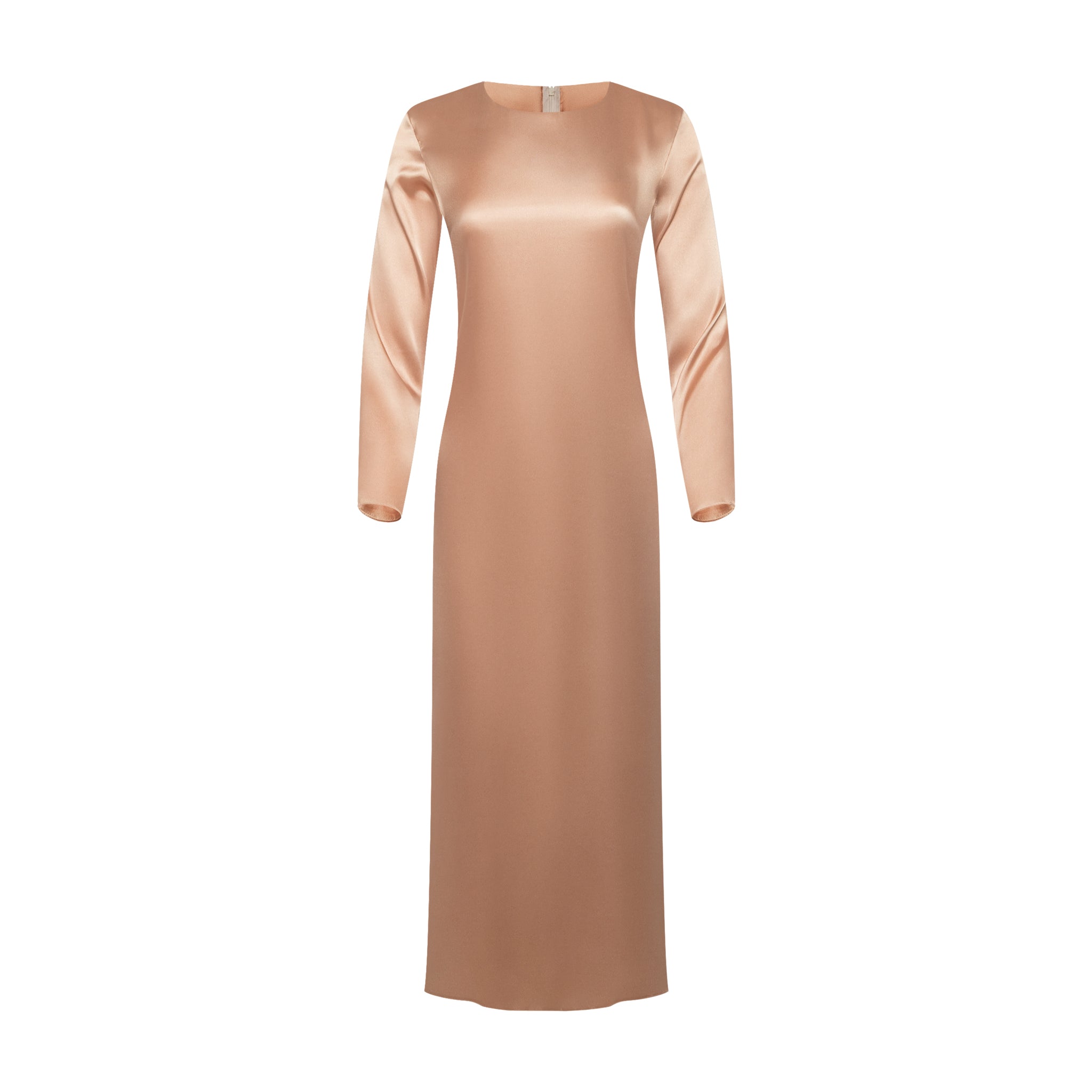 Long Sleeve Satin Slip Dress in Golden Beige – Hijabglamour