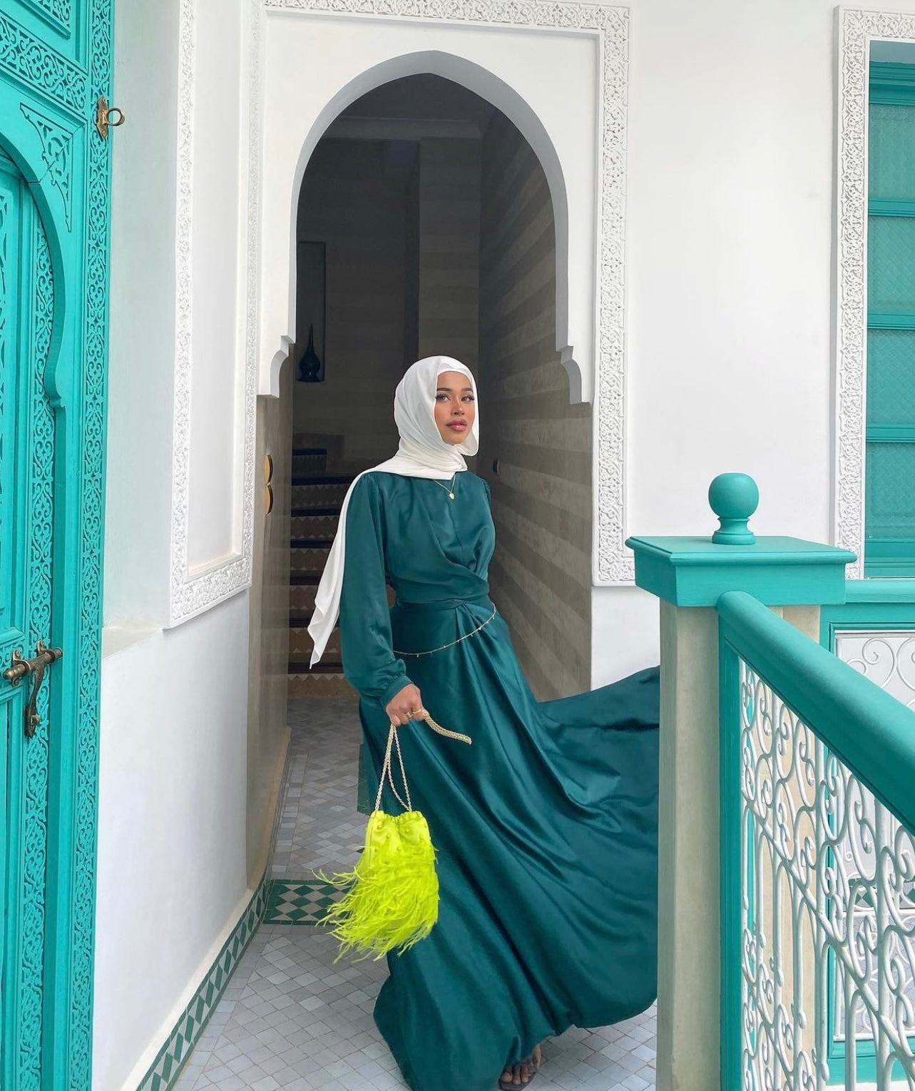 Maysa Satin Dress in Royal Green