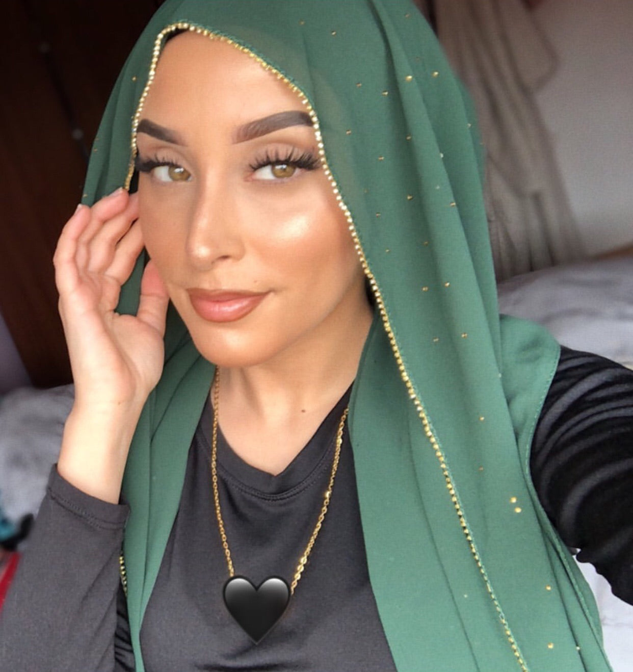 Dark Green Rhinestone Hijab