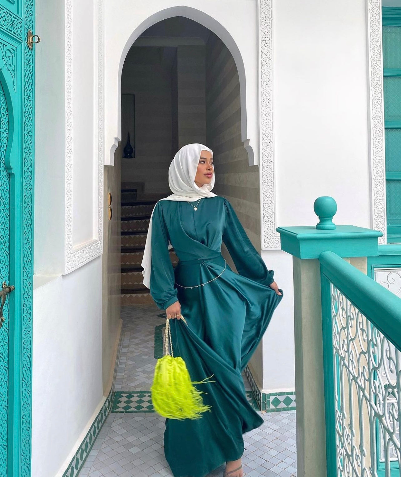 Maysa Satin Dress in Royal Green Hijabglamour Maysa Satin Dress in Royal Green Hijabglamour